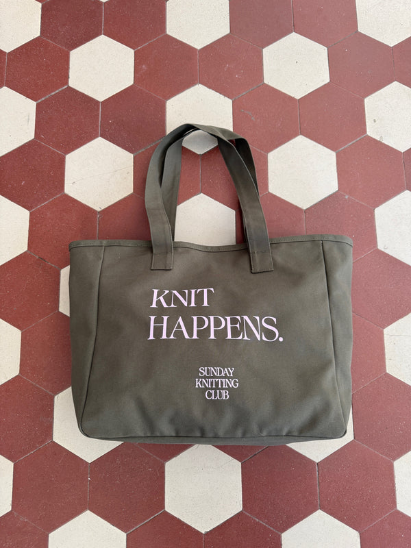 Knit happens -kangaskassi (khaki)