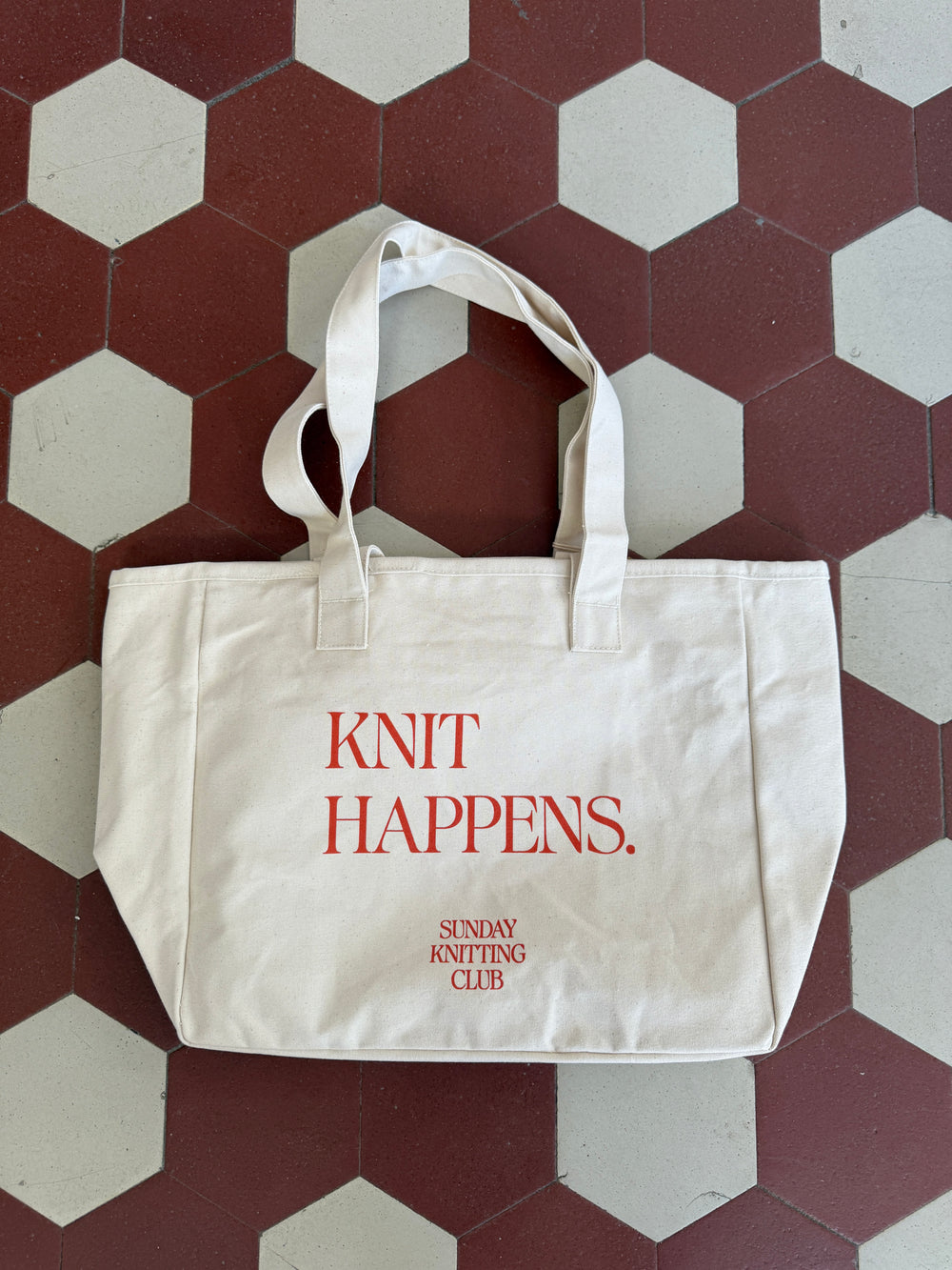 Knit happens -kangaskassi (natural)