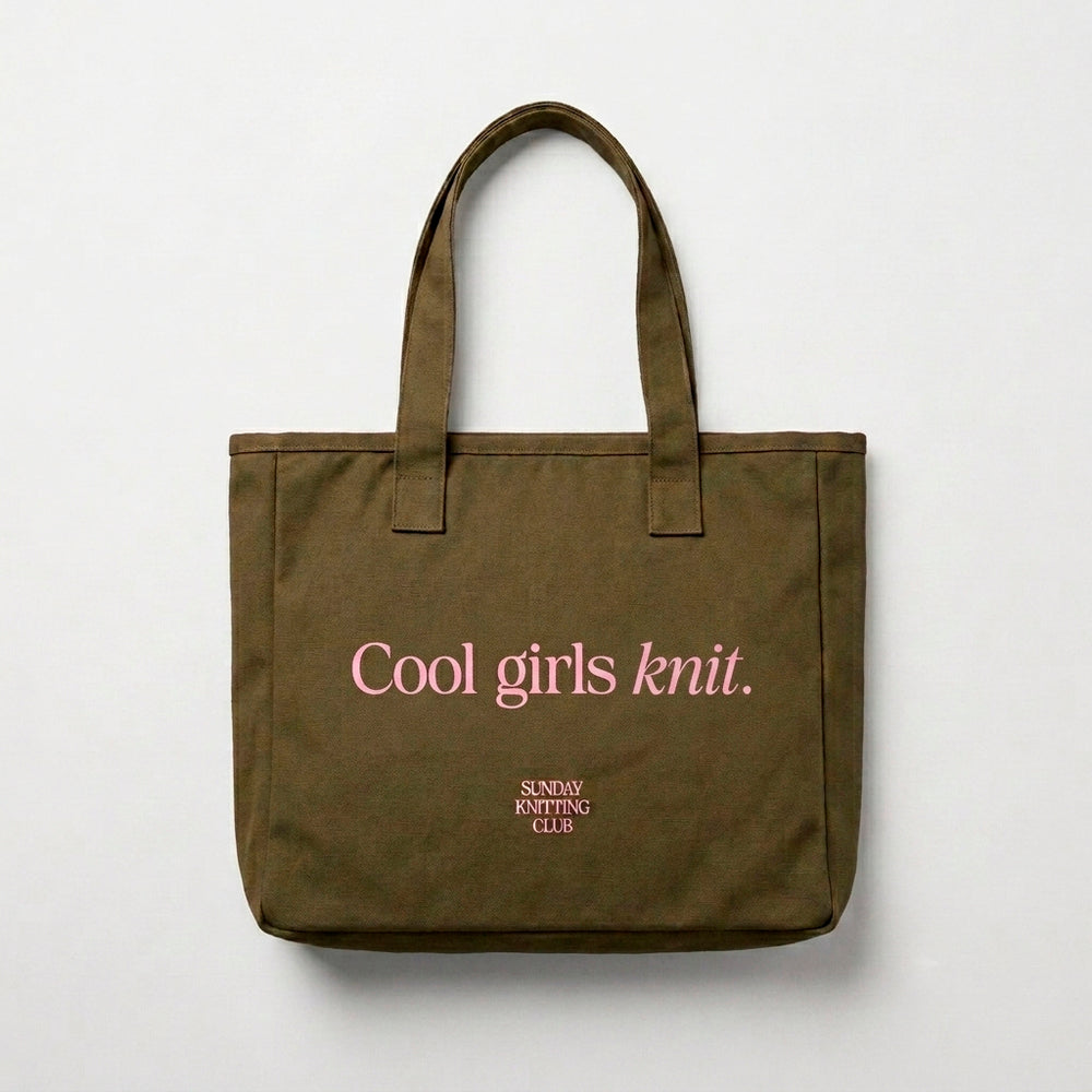 Cool girls knit -kangaskassi (oliivinvihreä)