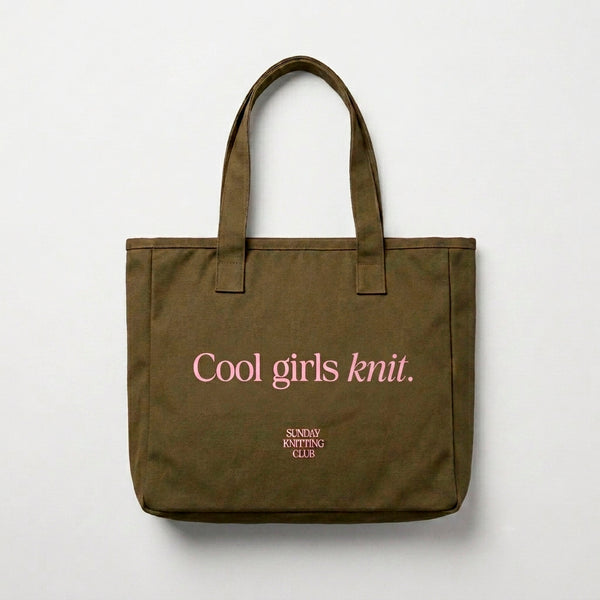 Cool girls knit -kangaskassi (oliivinvihreä)